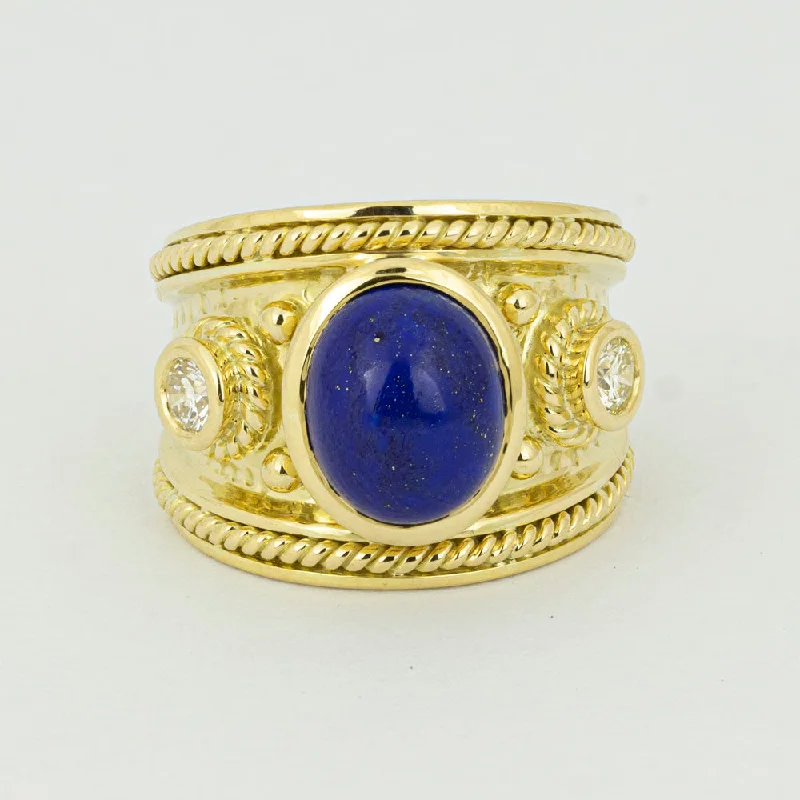 Beaded edge rings-Ring - Lapis Lazuli And Diamond