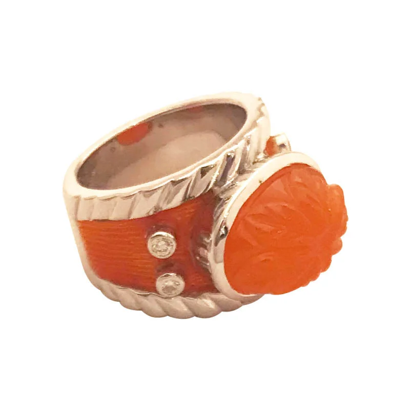 Rustic wooden rings-RING- CORNELLIAN & DIAMOND (ENAMEL) IN SILVER