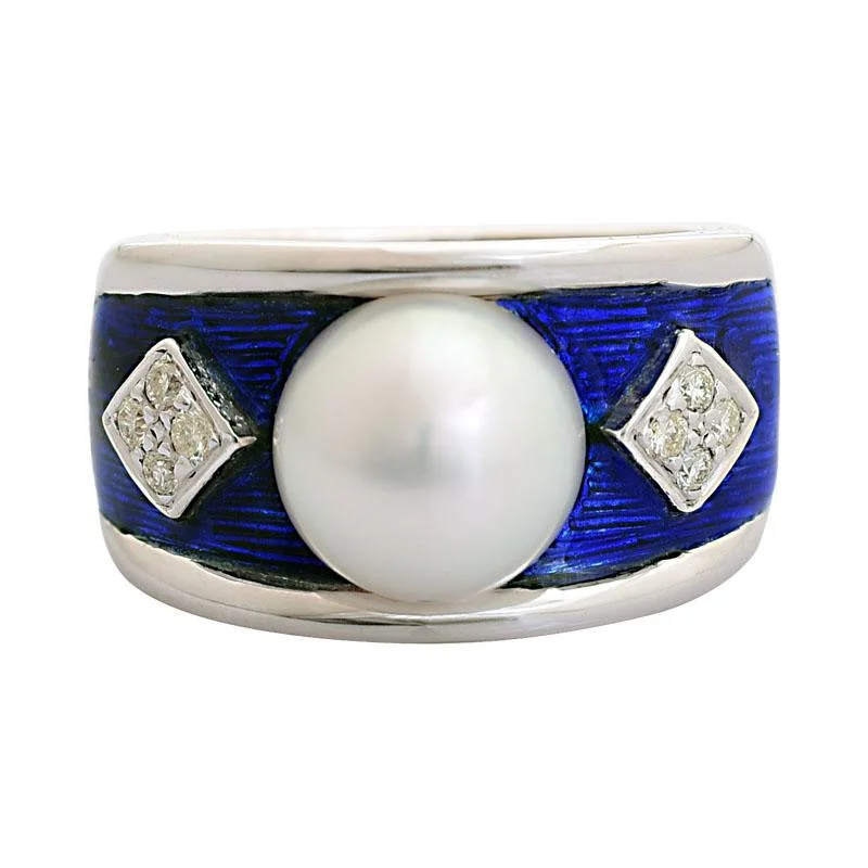 Gold band rings-Ring-South Sea Pearl and Diamond (Enamel)  (206BS)