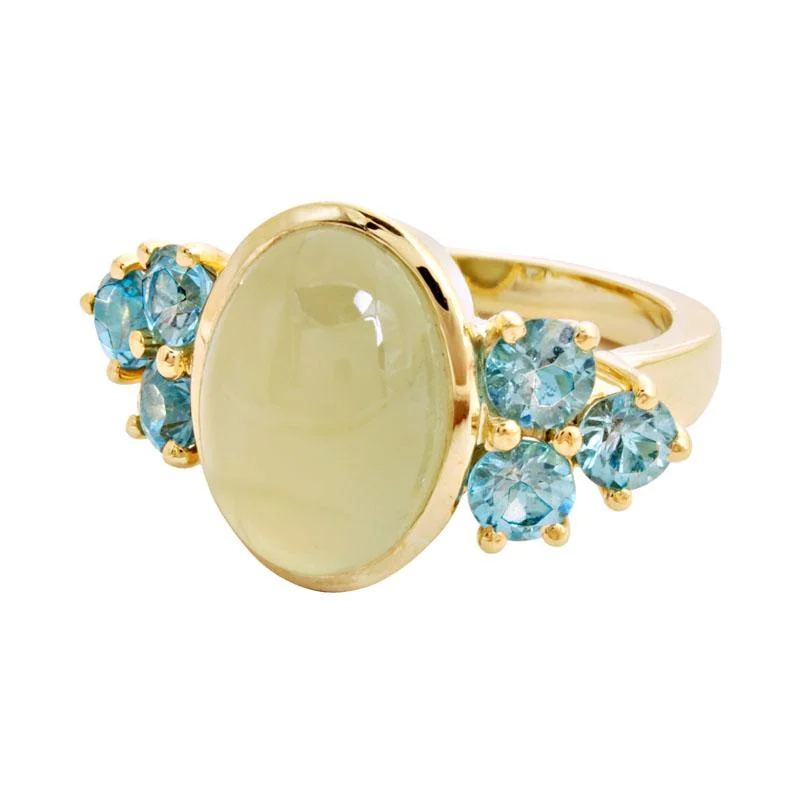 Pearl accent rings-Ring-Blue Topaz and Prehnite  (1685E)