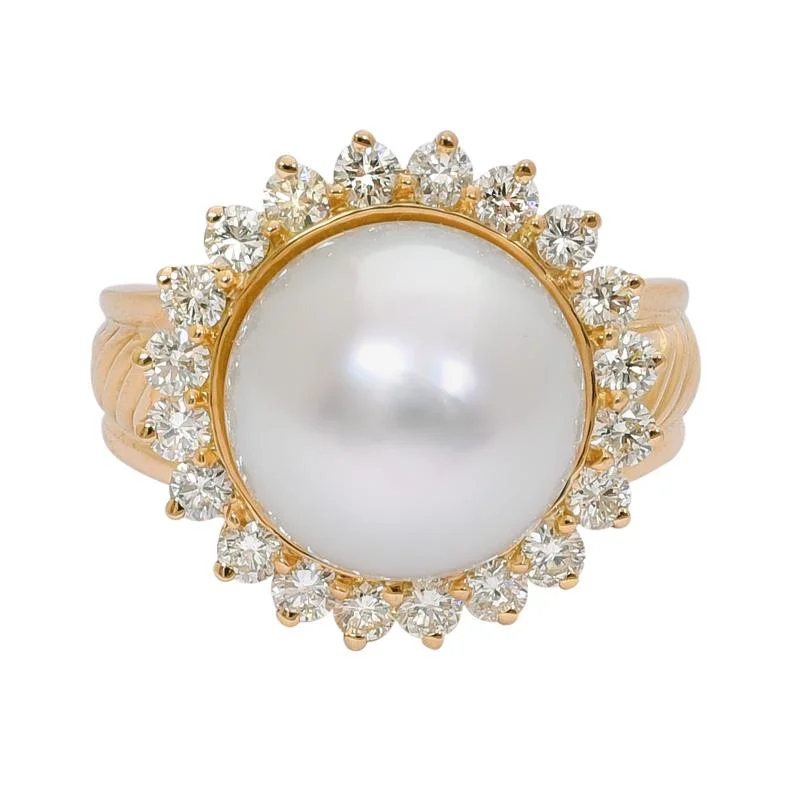 Glass bead rings-Ring- South Sea.S. Pearl and Diamond  (2108I)