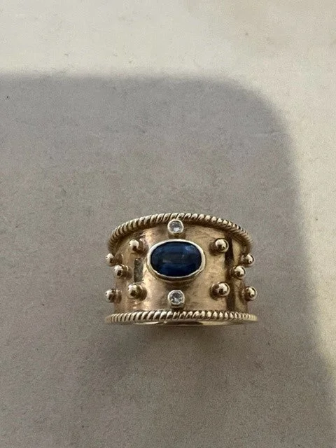 Hammered metal rings-Repair - Ring - Blue Sapphire and Diamond (883H)