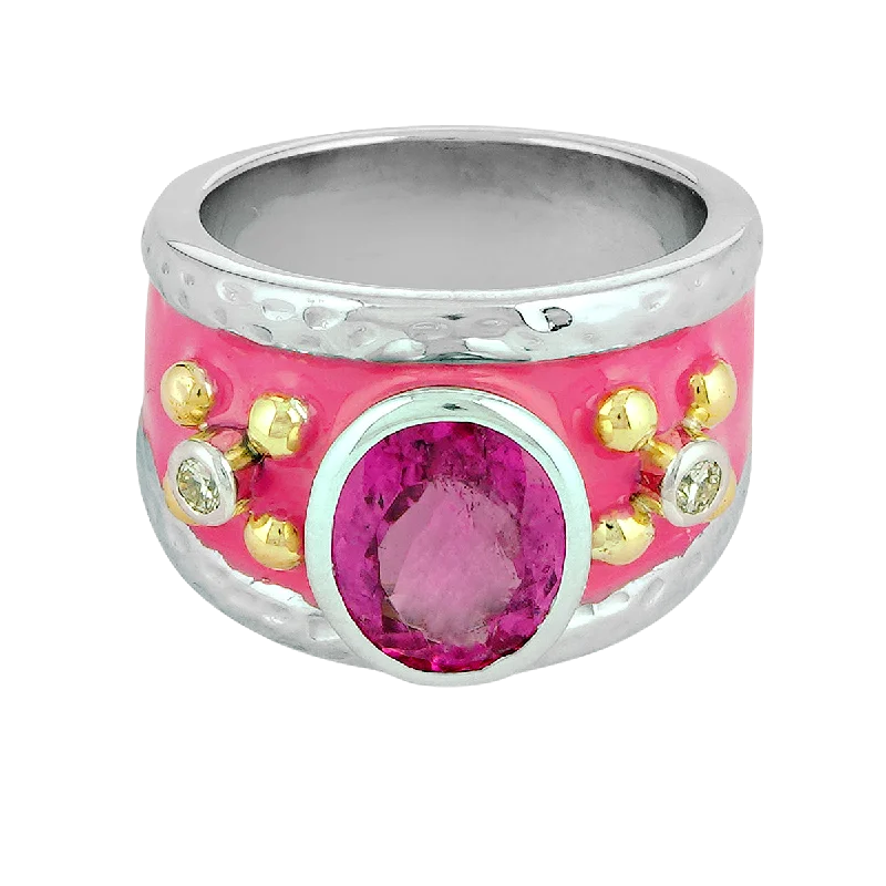 Star motif rings-Ring - Rubellite and Diamond (Enamel)