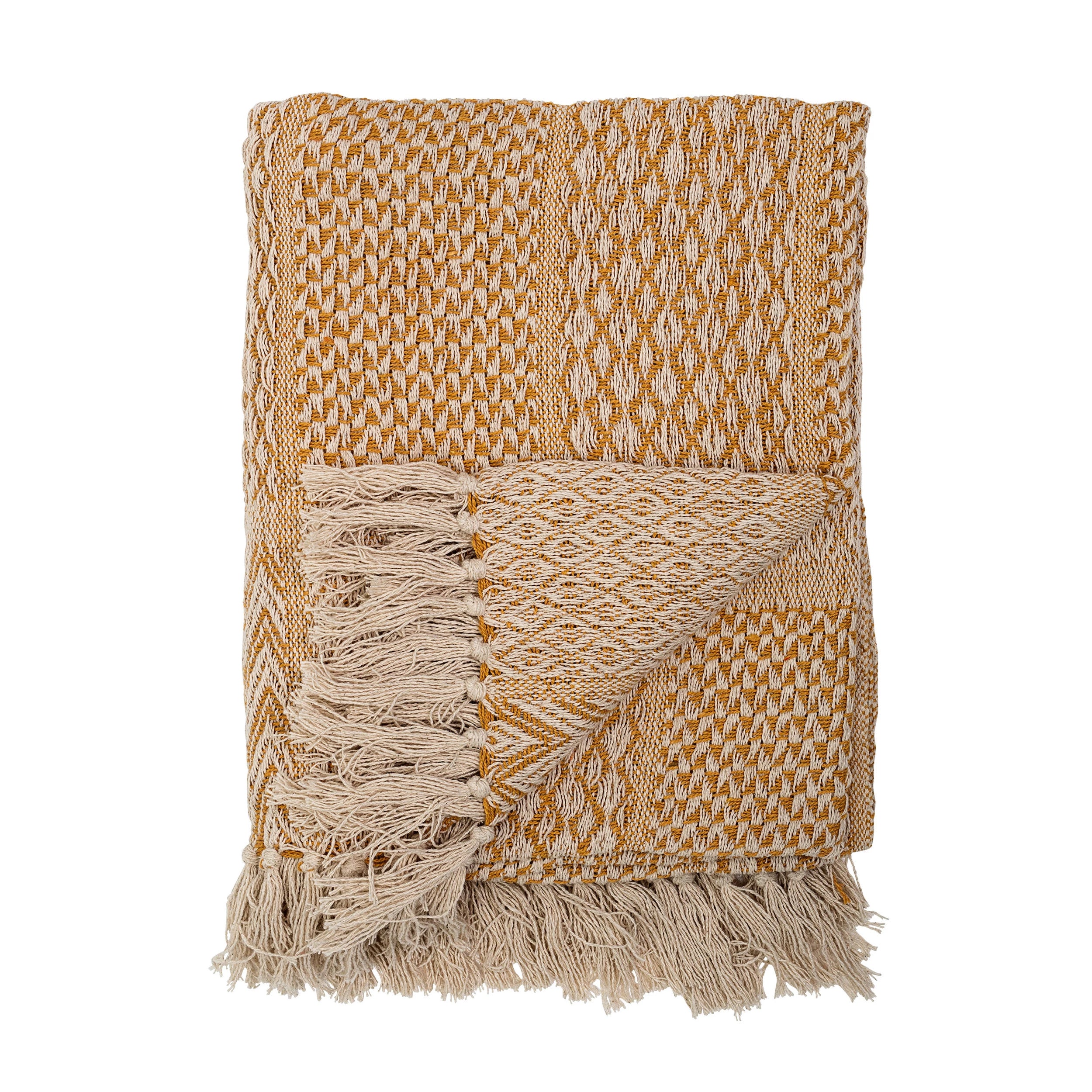 Minimalist band rings-Mustard Recycled Cotton Throw with Fringe