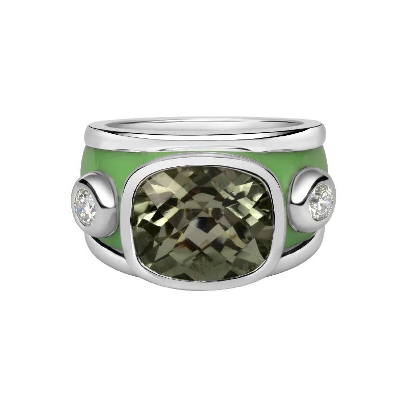 Adjustable open rings-Ring - Green Quartz And Diamond (enamel)