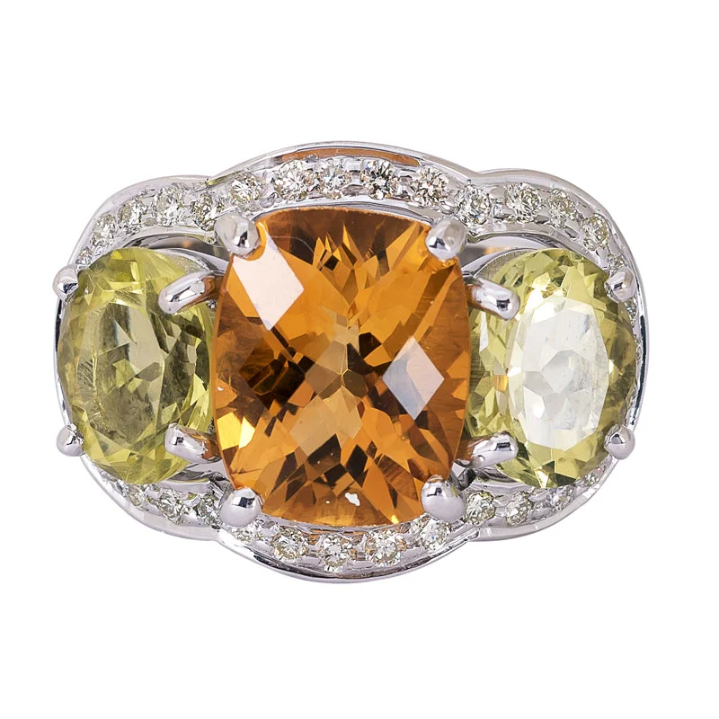 Bold chunky rings-Ring- Citrine, Lemon Quartz and Diamond