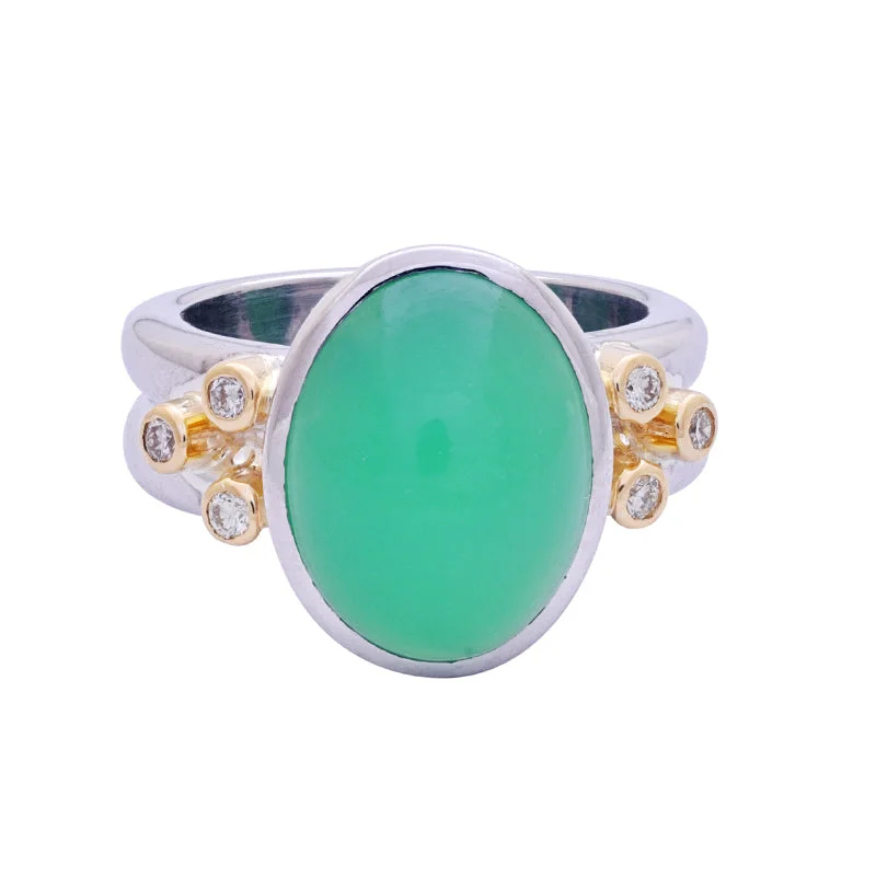 Matte black rings-Ring- Chrysoprase and Diamond in Silver and 18K Gold