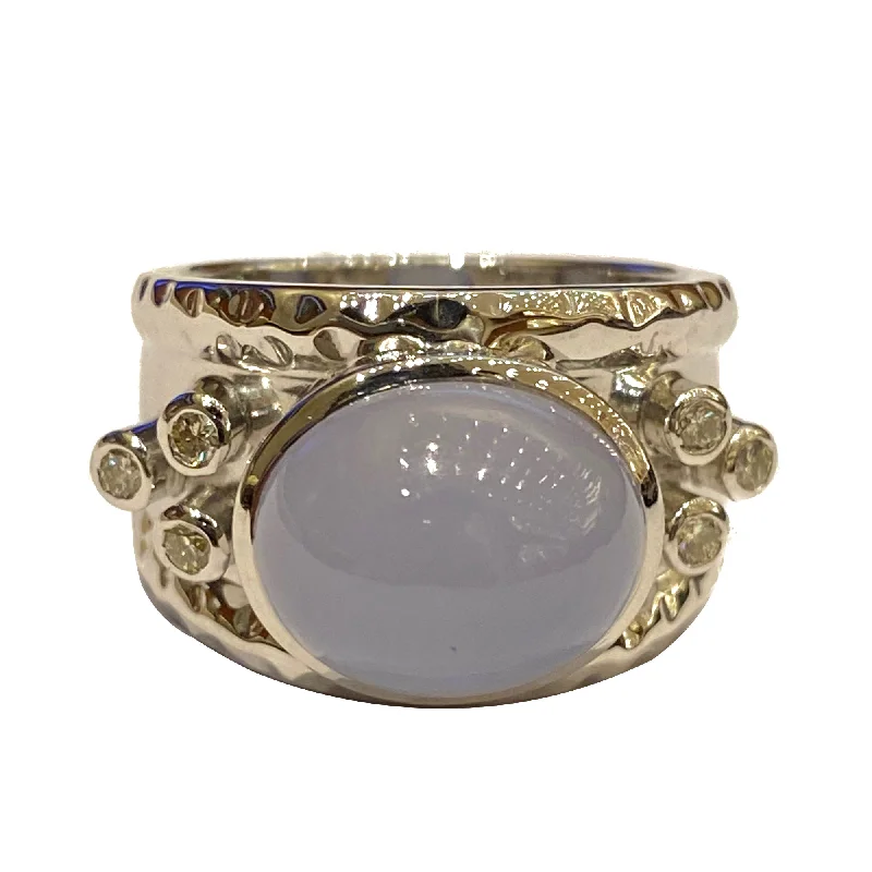 Chevron pattern rings-Ring - Chalcedony and Diamond in Sterling Silver