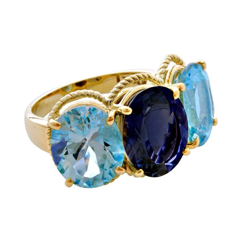 Hammered metal rings-Ring - Blue Topaz and Iolite in 18K Gold