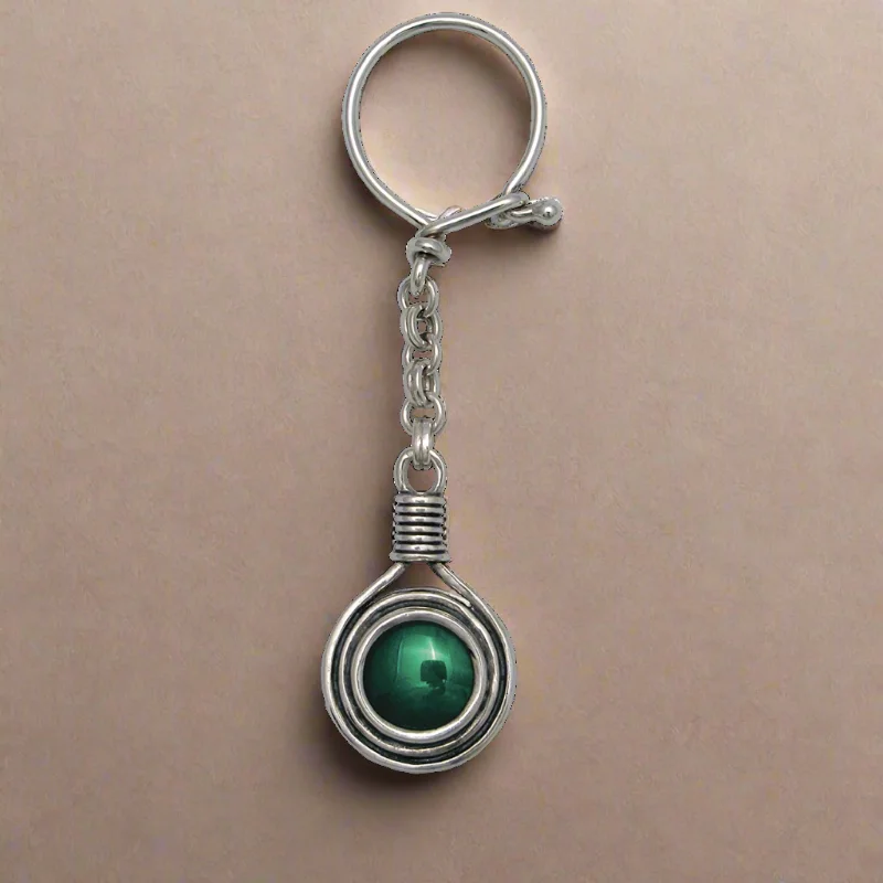 Glass bead rings-Greek Traditional Key ring in sterling silver with agate (MP-11)