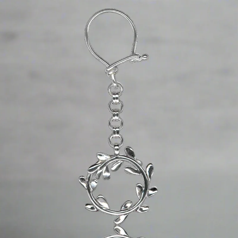 Heart-shaped rings-Olive leaf Wreath key ring in Sterling Silver, silver keychain, men's gift, handmade keychain