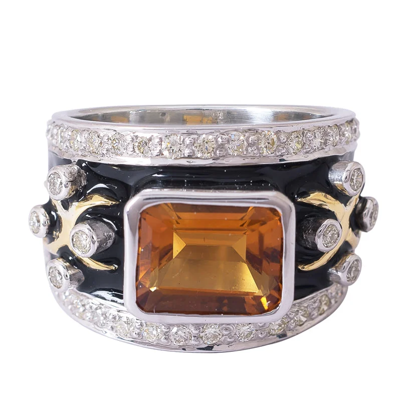 Lace-inspired rings-Ring- Citrine and Diamond (Enamel)