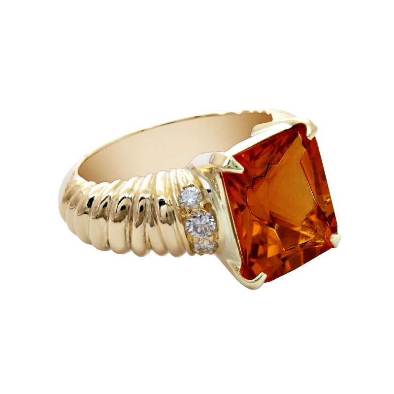 Bold geometric rings-Ring- Citrine And Diamond