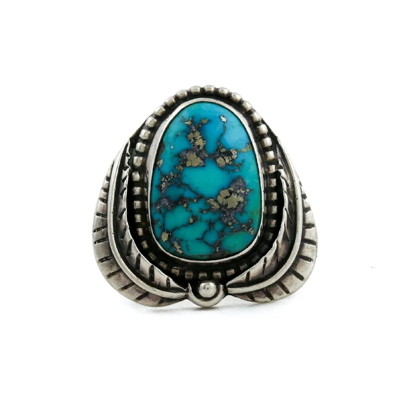 Multi-stone rings-Leaf Motif Turquoise Navajo Ring