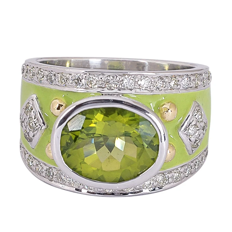 Tribal motif rings-Ring- Peridot and Diamond (Enamel)