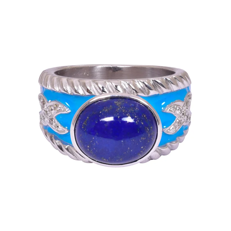 Wire-wrapped rings-Ring- Lapis Lazuli and Diamond (Enamel) in Silver