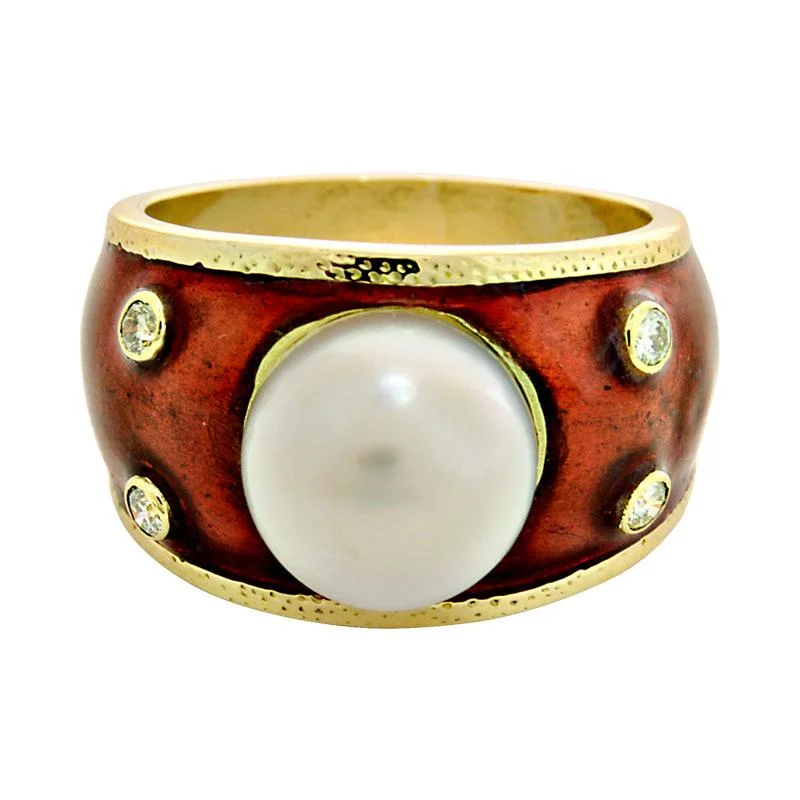 Tribal bead rings-Ring-South Sea Pearl and Diamond (Enamel)  (1962I)