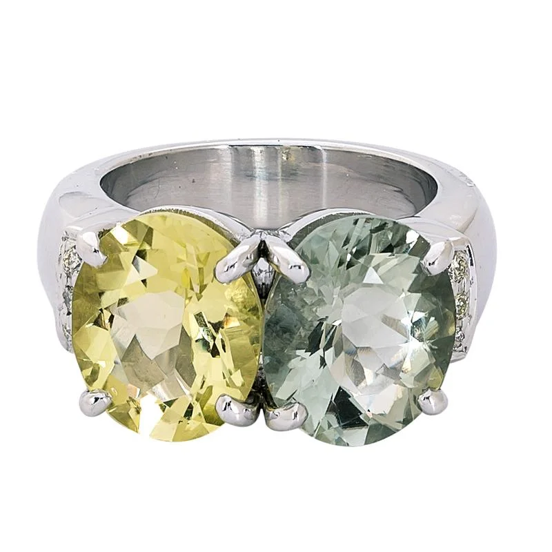 Cluster gem rings-Ring- Lemon Quartz, Green Quartz and Diamond  (265LS)