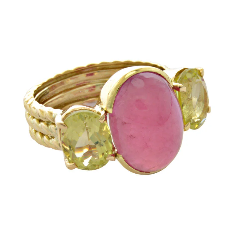 Art deco rings-Ring-Rubellite and Lemon Quartz