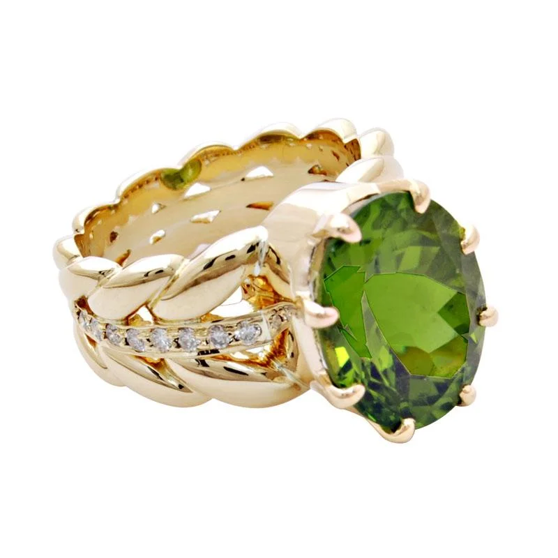 Swarovski crystal rings-Ring-Peridot and Diamond  (1795I)