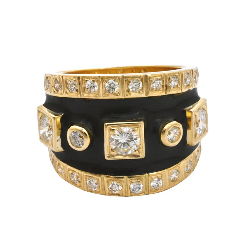 Bold chunky rings-Repair - Ring - Diamond with Enamel in 18K Gold - 2193O