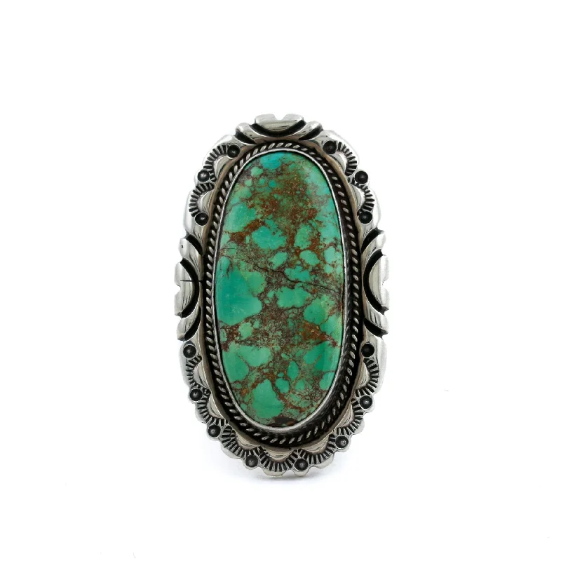 Hexagonal gem rings-Chunky Turquoise Navajo Silver Ring