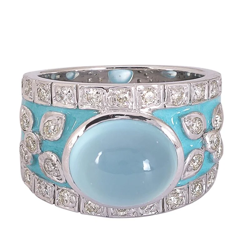 Cluster gem rings-Ring- Chalcedony and Diamond (Enamel)  (272OS)