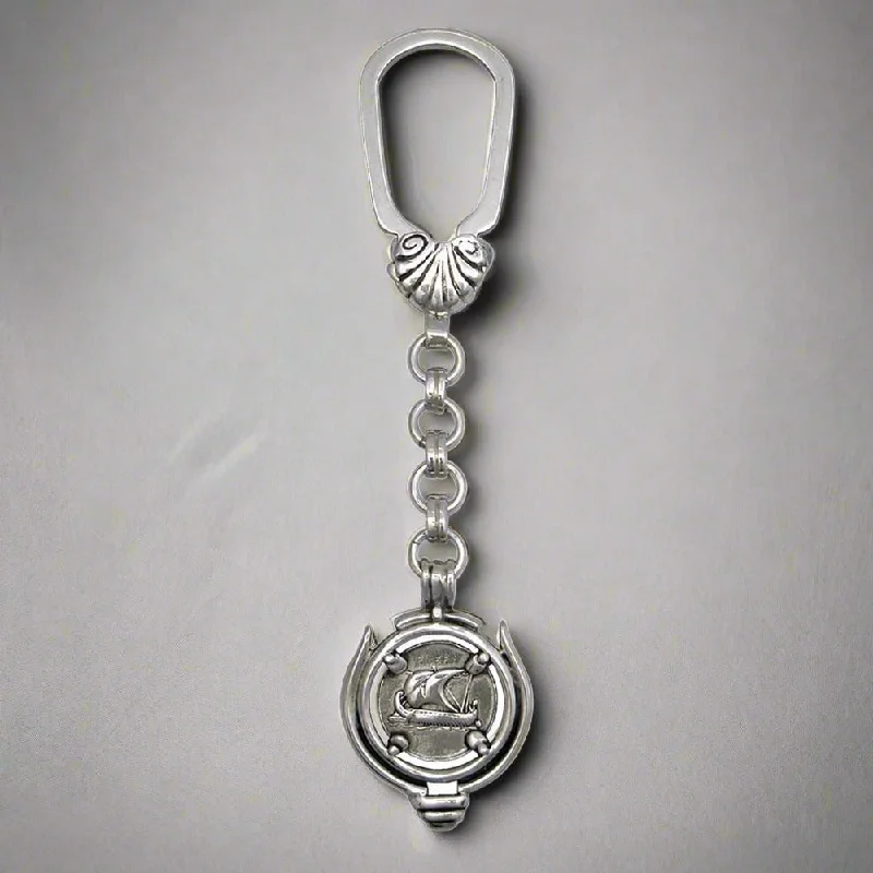 Tribal bead rings-Greek Traditional Sailboat Key ring in sterling silver (MP-22)