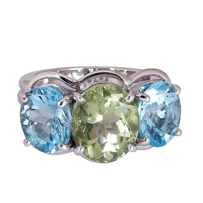 Pearl accent rings-Ring- Green Quartz and Blue Topaz  (272JS)