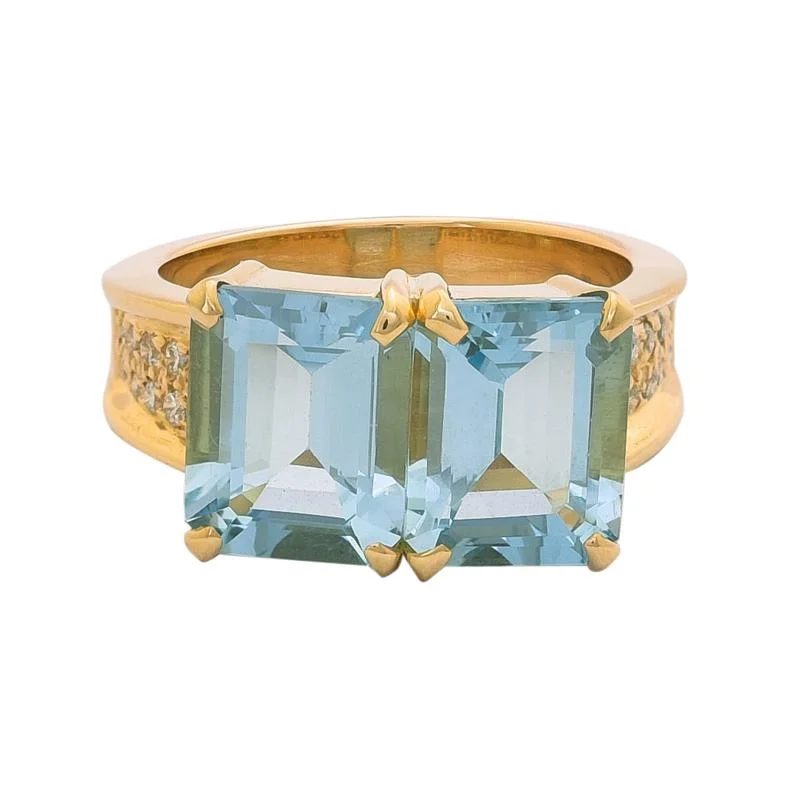 Gemstone stack rings-Ring- Aquamarine and Diamond  (2193I)