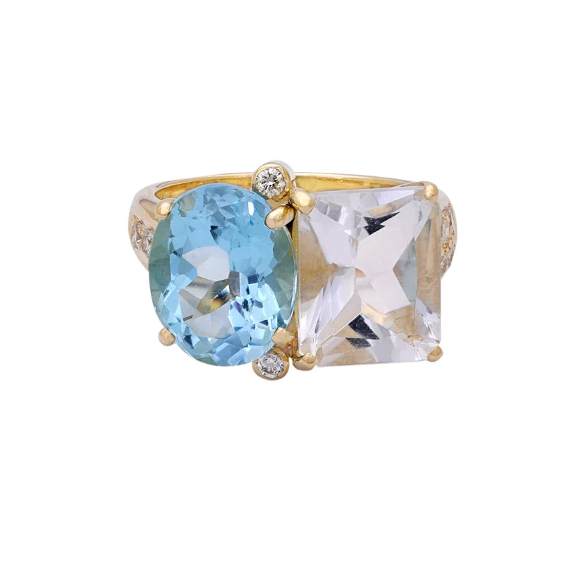 Bold statement rings-Repair - Ring - Blue Topaz and Crystal in 18K gold (2199P)