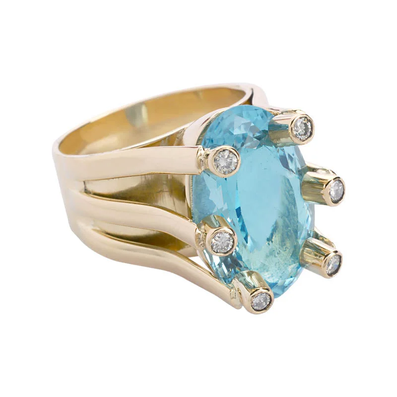 Butterfly motif rings-Ring- Aquamarine and Diamond  (1126H)