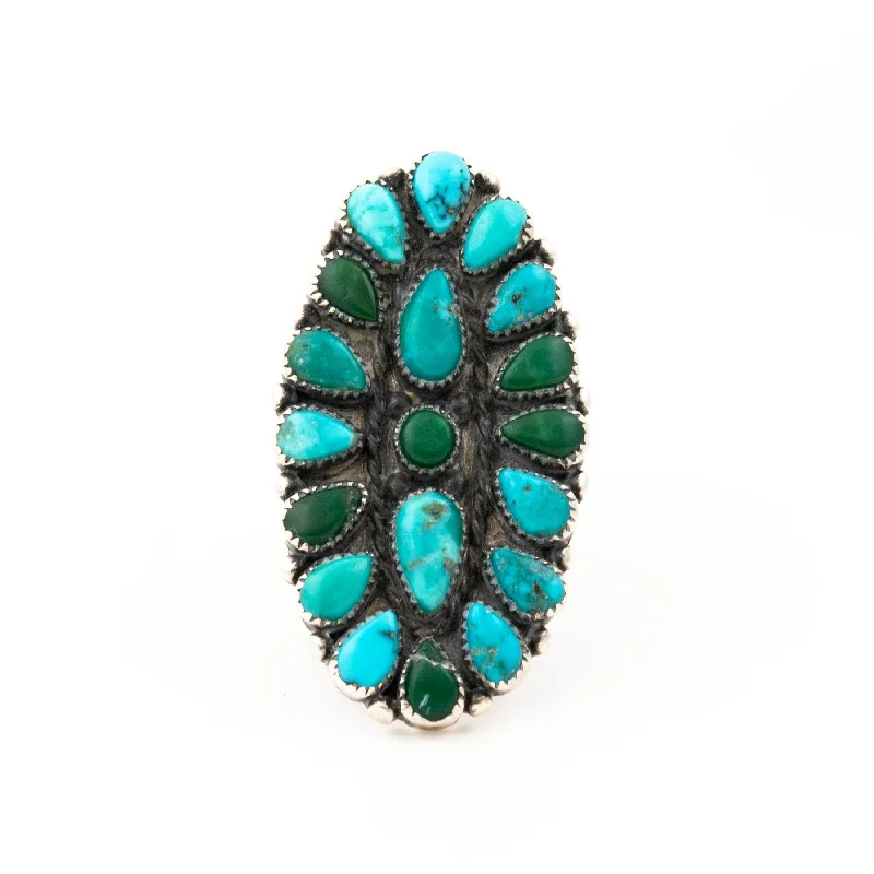 Mixed metal rings-1940s Needlepoint Turquoise Ring