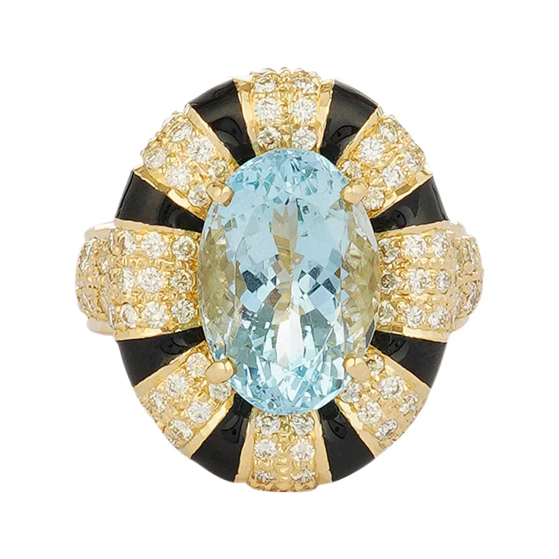 Luxe velvet rings-Ring - Aquamarine and Diamond (Enamel) (2221H)