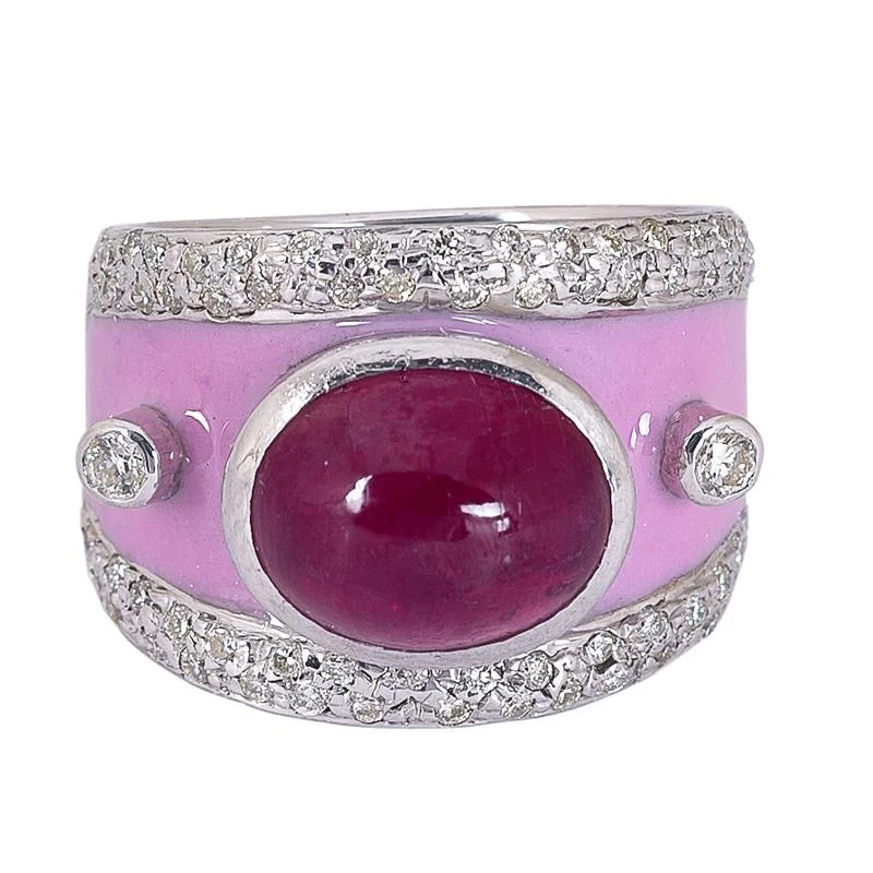 Minimalist band rings-Ring- Glass Filled Ruby and Diamond (Enamel)  (272PS)