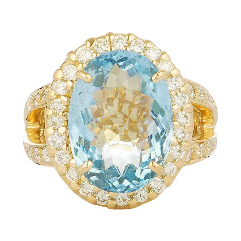 Sunflower rings-Ring - Aquamarine and Diamond (2221D)