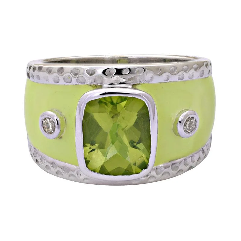 Abstract shape rings-Ring-Peridot and Diamond (Enamel)  (222QS)