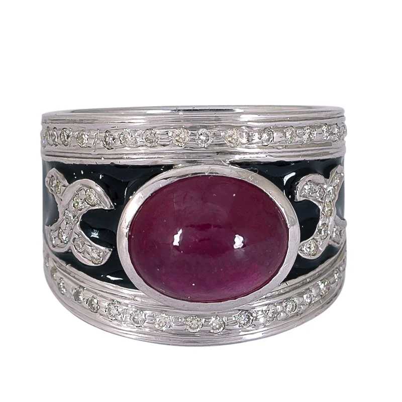 Birthstone stack rings-Ring- Glass Filled Ruby and Diamond (Enamel)