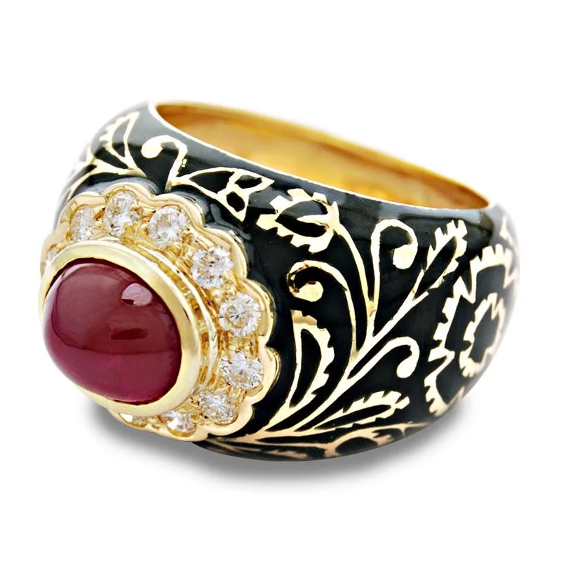 Rose gold rings-Repair - Ring-Ruby and Diamond (Enamel)  (2024I)