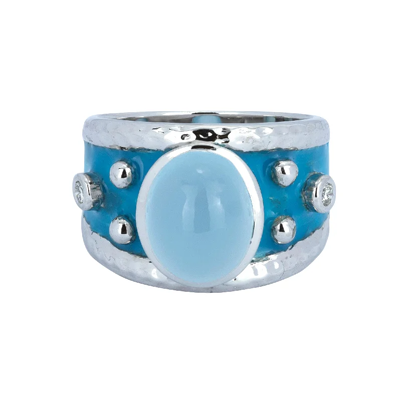 Sculpted clay rings-Ring - Chalcedony And Diamond (enamel)