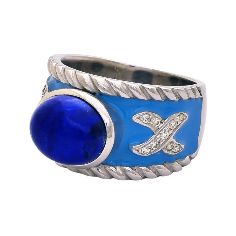 Geometric design rings-Ring- Lapis Lazuli and Diamond (Enamel)  (255CS)