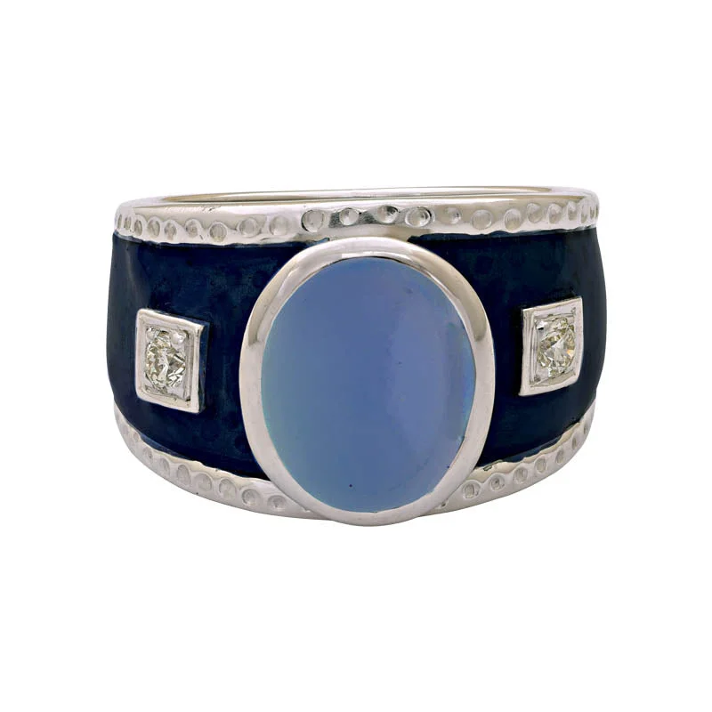 Modern minimalist rings-Ring- Chalcedony And Diamond (Enamel)  (229DS)