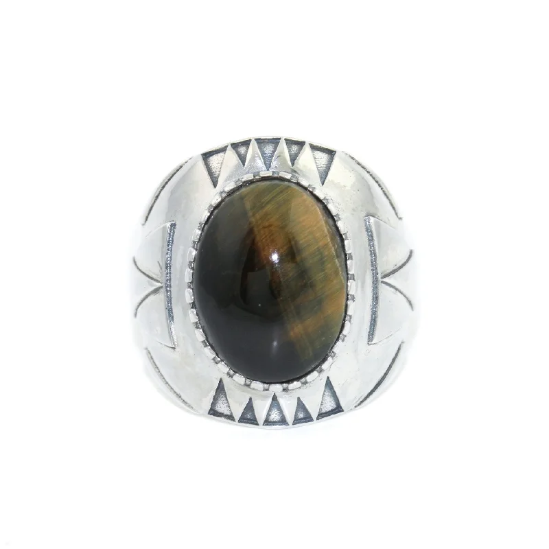 Nautical theme rings-Geometric "Delta Δ" Ring x Blue Tiger's Eye