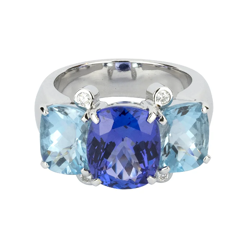 Shell inlay rings-Ring - Tanzanite, Blue Topaz And Diamond