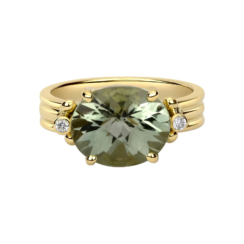 Oval gem rings-Ring - Green Quartz And Diamond