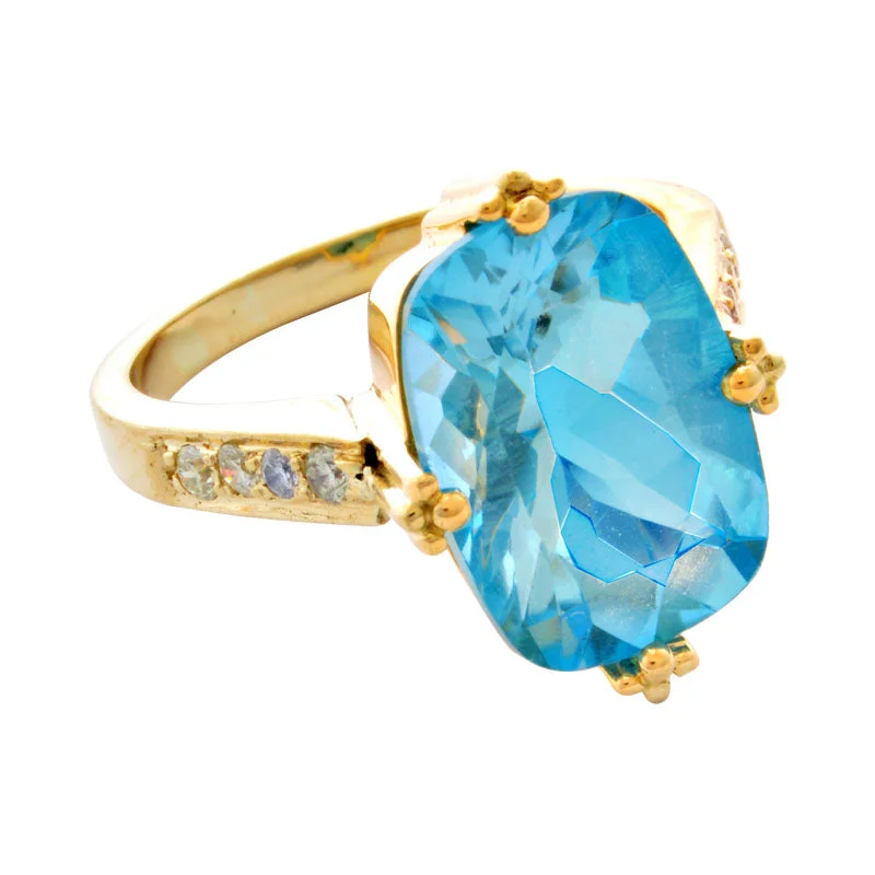 Victorian style rings-Ring- Blue Topaz And Diamond