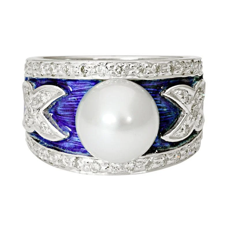 Celestial theme rings-Ring-South Sea Pearl and Diamond (Enamel)  (220MS)