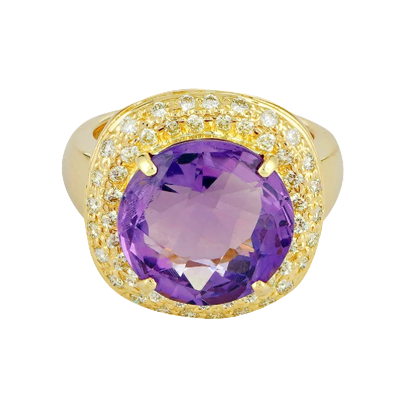 Hexagon shape rings-Ring - Amethyst and Diamond