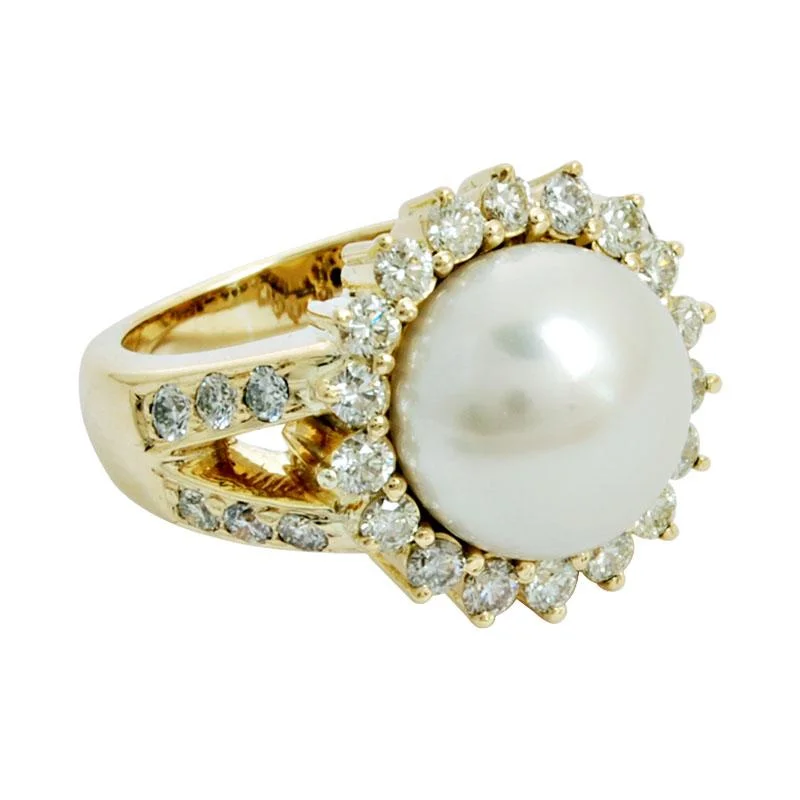 Modern minimalist rings-Ring-Pearl and Diamond  (1501I)