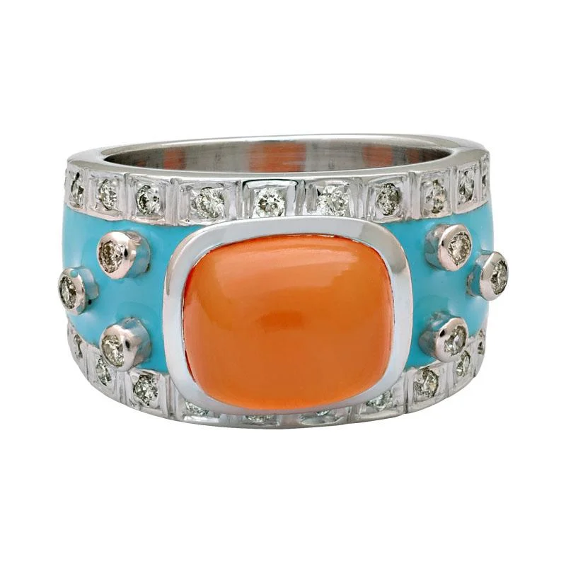 Sunflower rings-Ring-Cornelian and Diamond (Enamel)  (222FS)